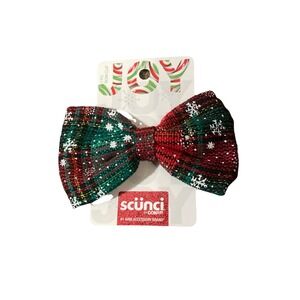 NEW Scunci Merry & Bright Hair Clip Red Green Plaid White Snowflakes Christmas
